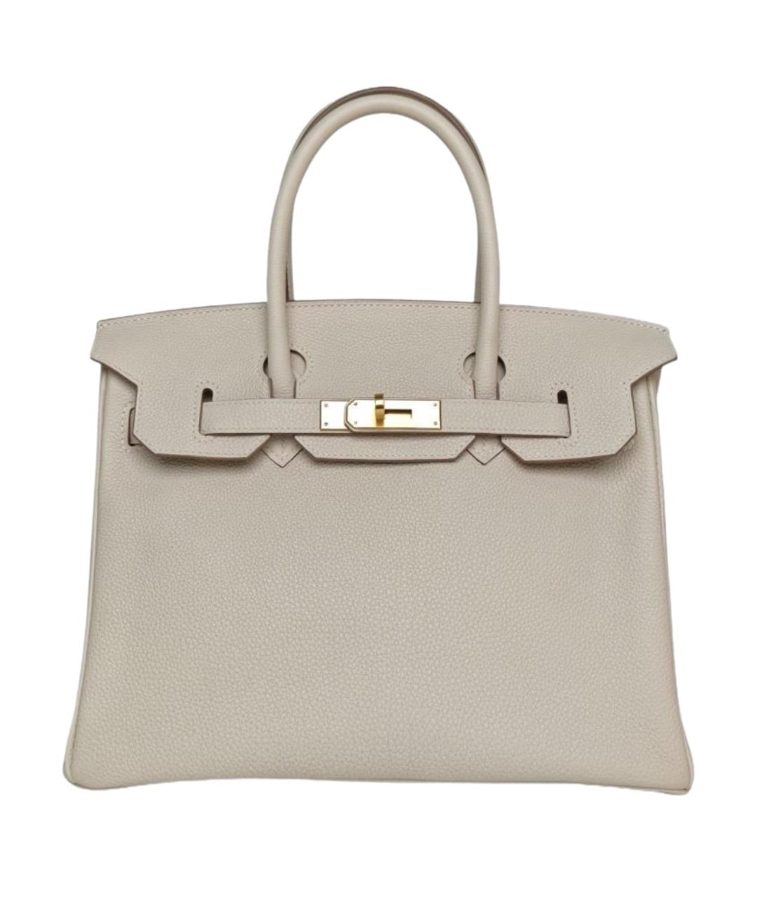 HERMES Бежевая кожаная сумка с короткими ручками, фото 1