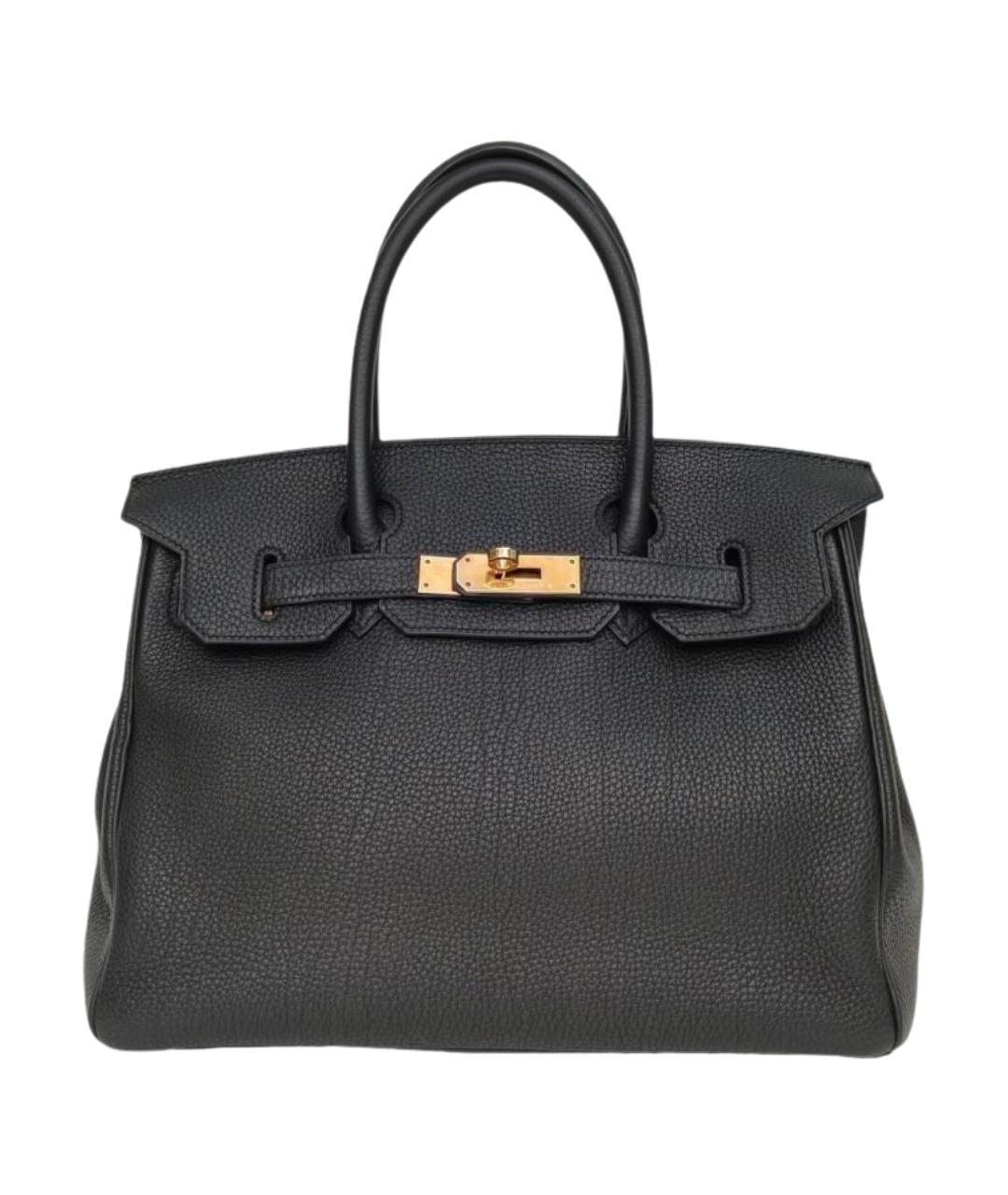 HERMES Черная кожаная сумка с короткими ручками, фото 1
