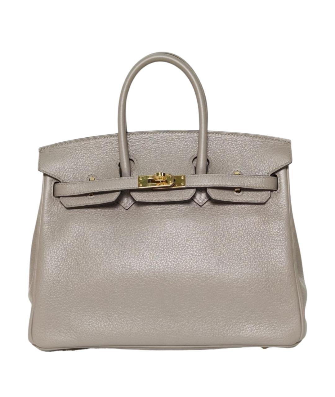HERMES Серая кожаная сумка с короткими ручками, фото 1