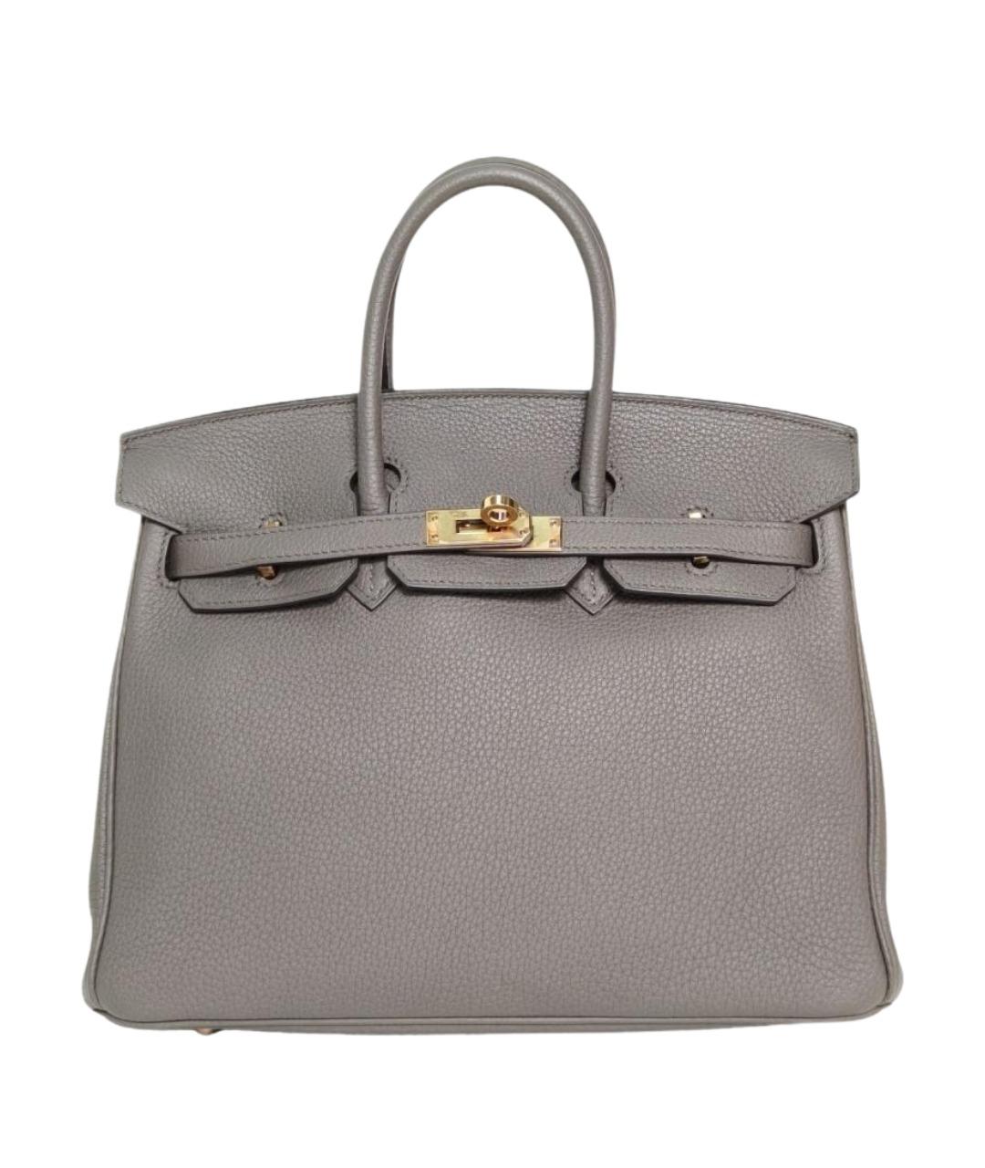 HERMES Серая кожаная сумка с короткими ручками, фото 1