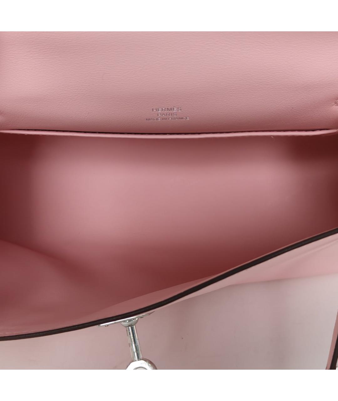 HERMES Розовая кожаная сумка с короткими ручками, фото 8