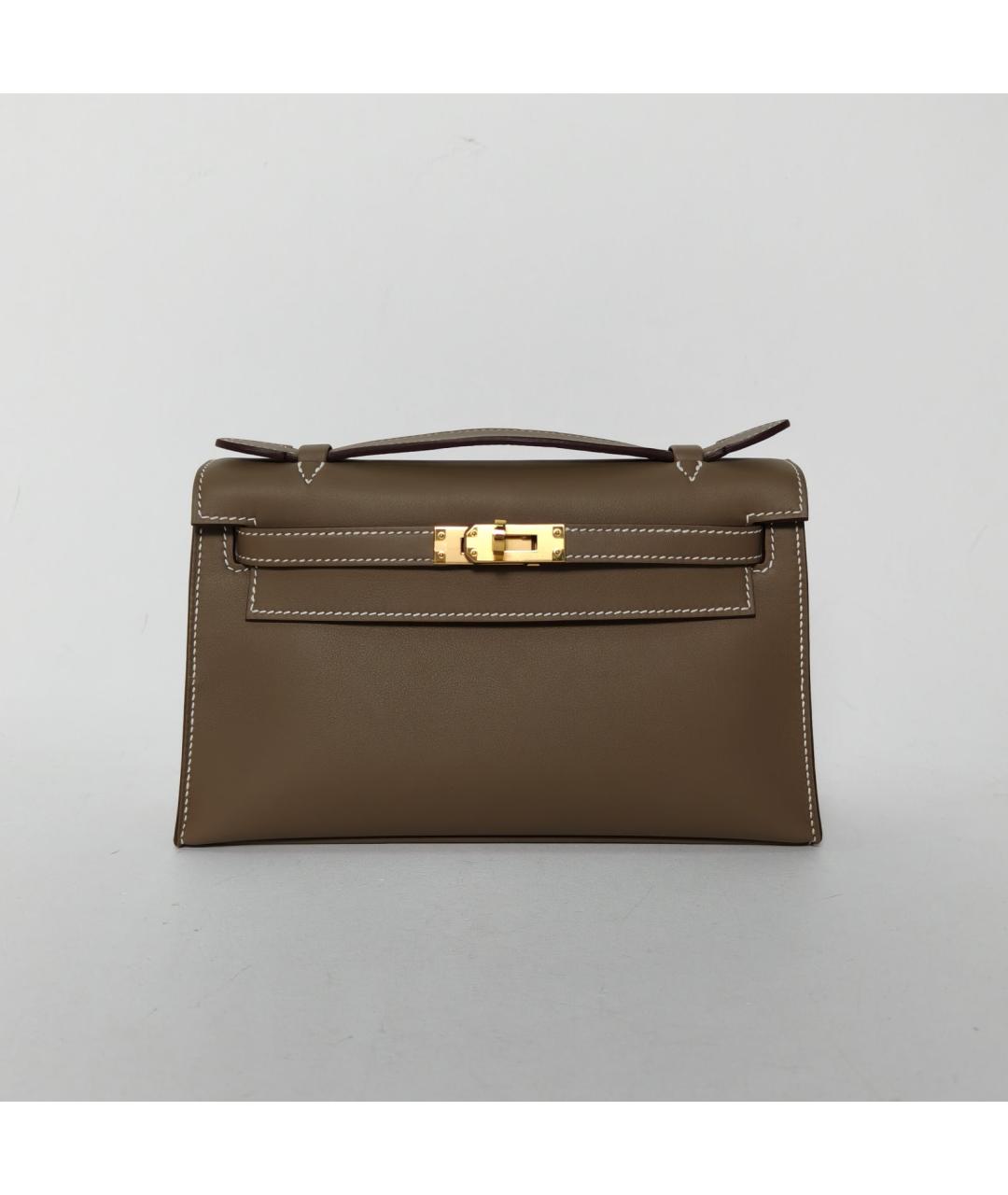 HERMES Коричневая кожаная сумка с короткими ручками, фото 9