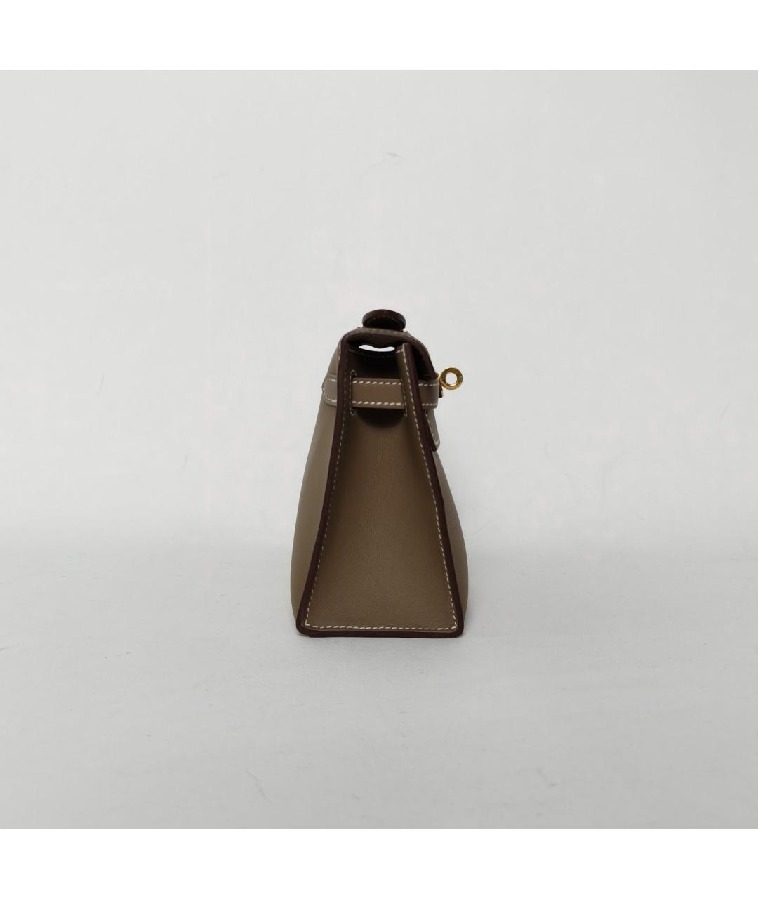 HERMES Коричневая кожаная сумка с короткими ручками, фото 3