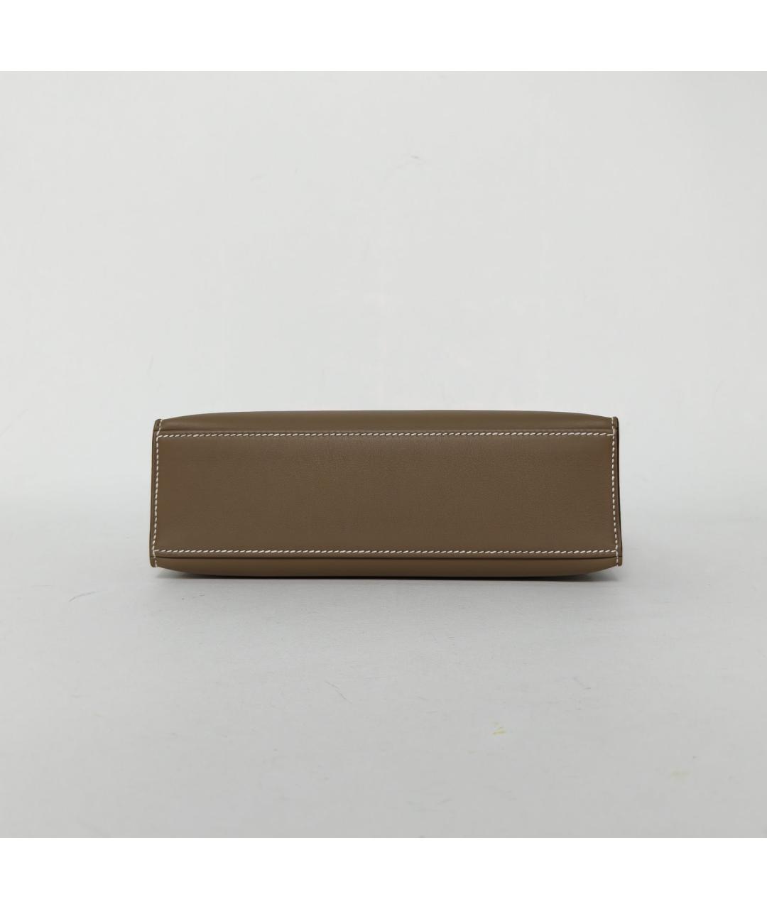 HERMES Коричневая кожаная сумка с короткими ручками, фото 6