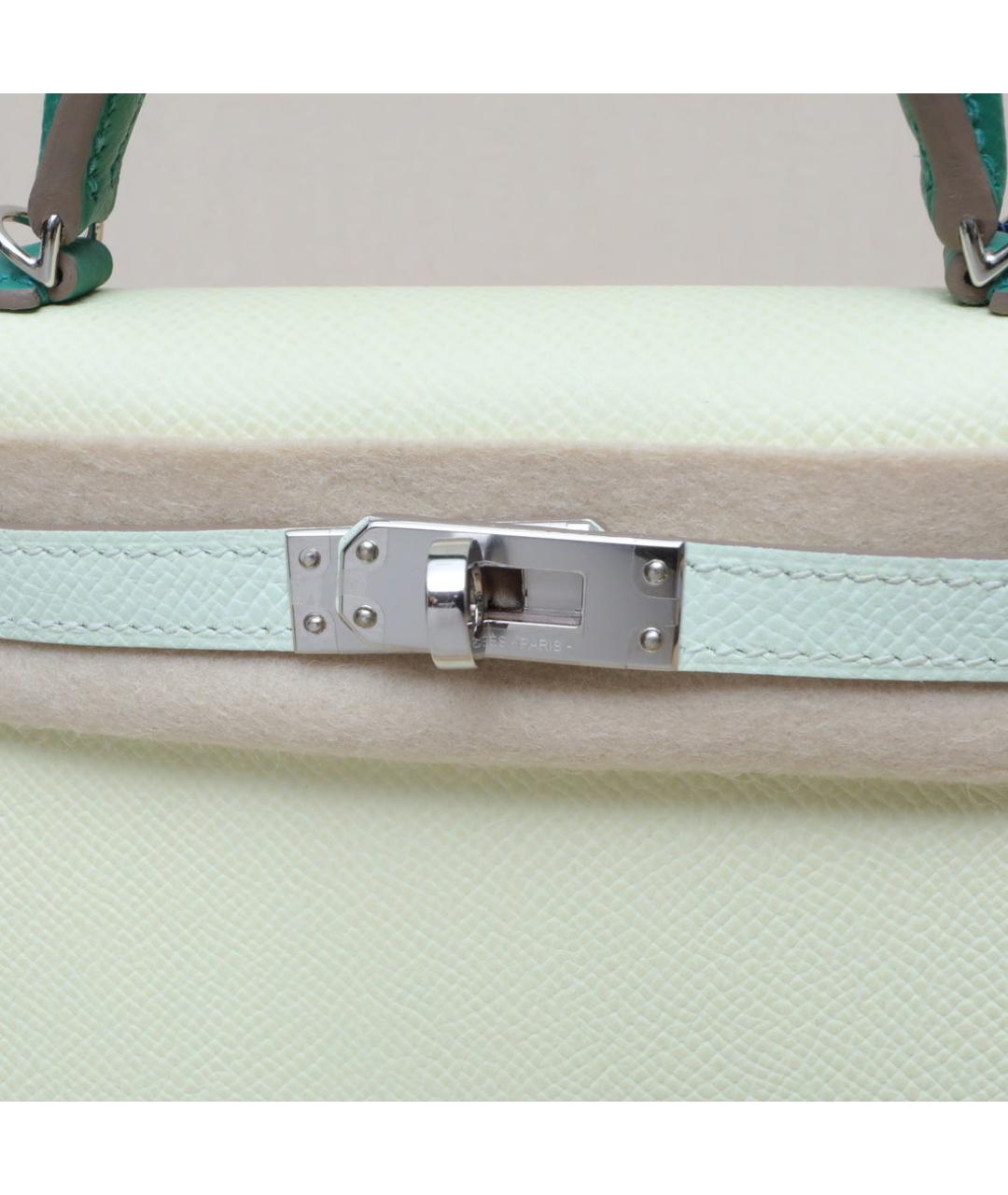 HERMES Салатовая кожаная сумка с короткими ручками, фото 7