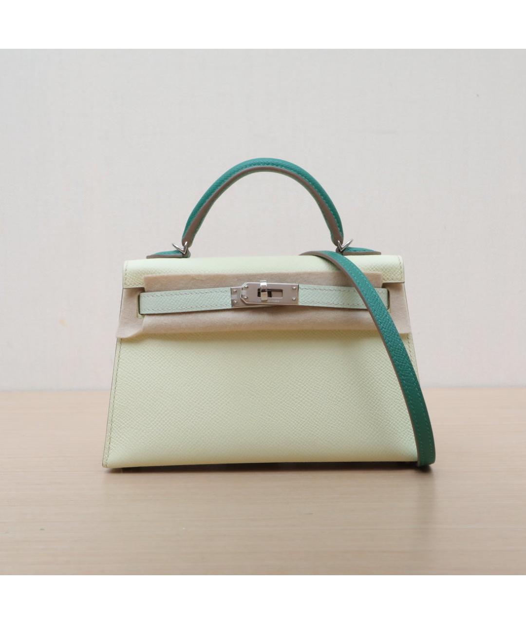HERMES Салатовая кожаная сумка с короткими ручками, фото 2