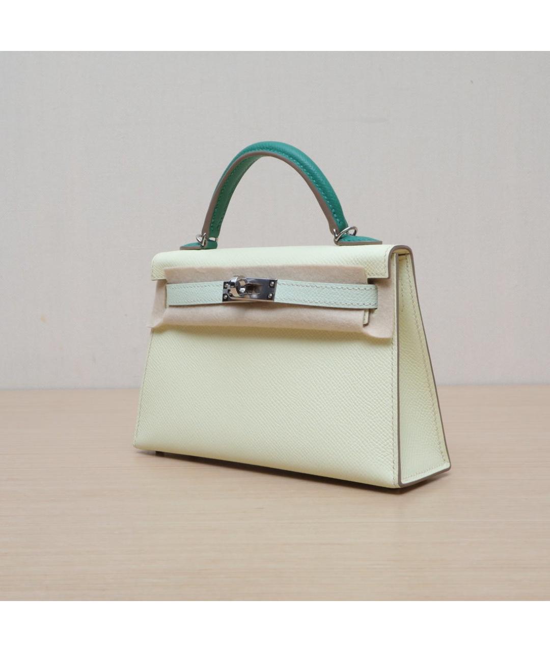 HERMES Салатовая кожаная сумка с короткими ручками, фото 3