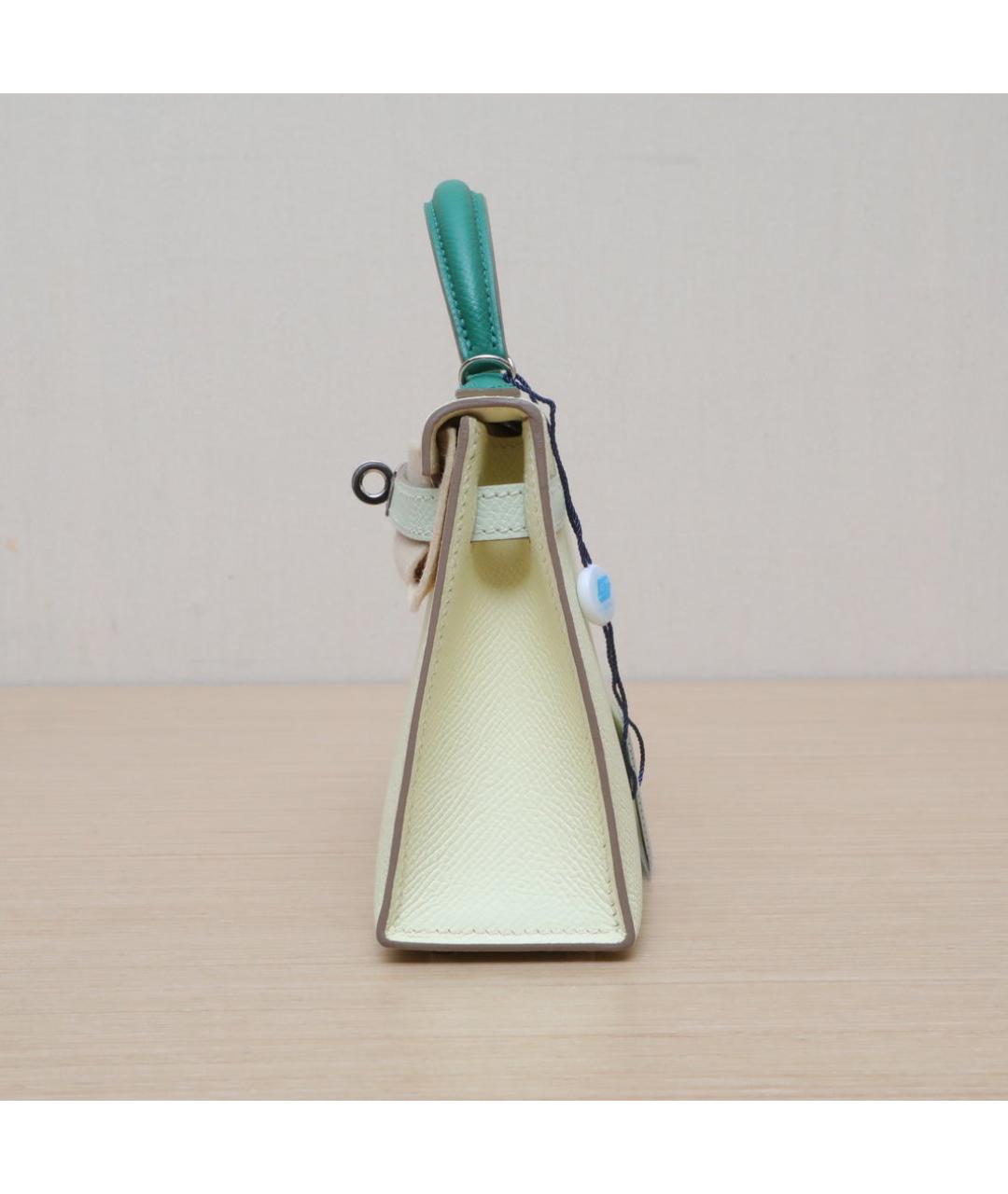 HERMES Салатовая кожаная сумка с короткими ручками, фото 4