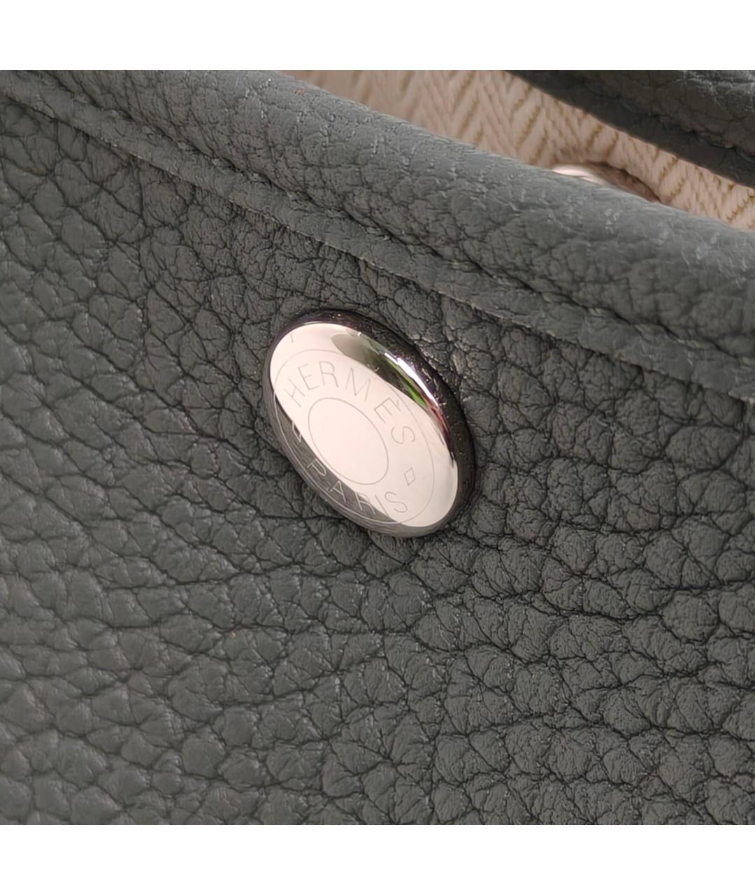 HERMES Серая кожаная сумка с короткими ручками, фото 7