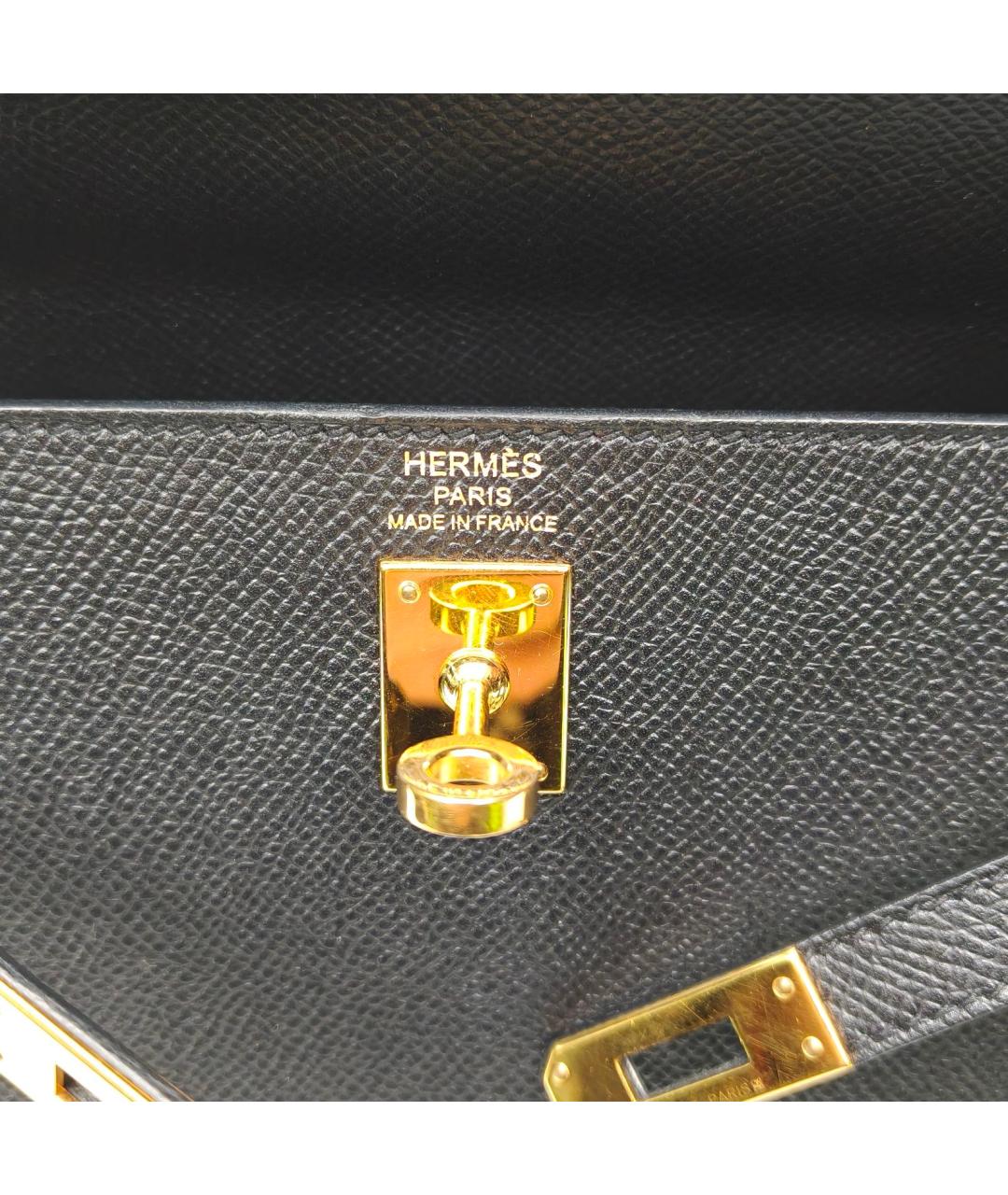 HERMES Черная кожаная сумка с короткими ручками, фото 8