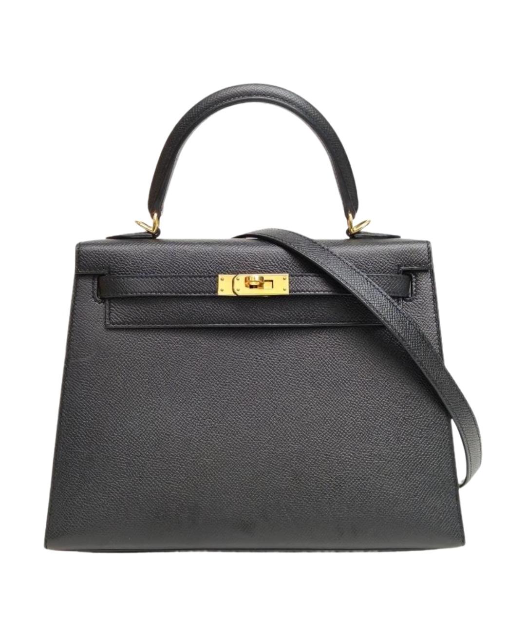 HERMES Черная кожаная сумка с короткими ручками, фото 1