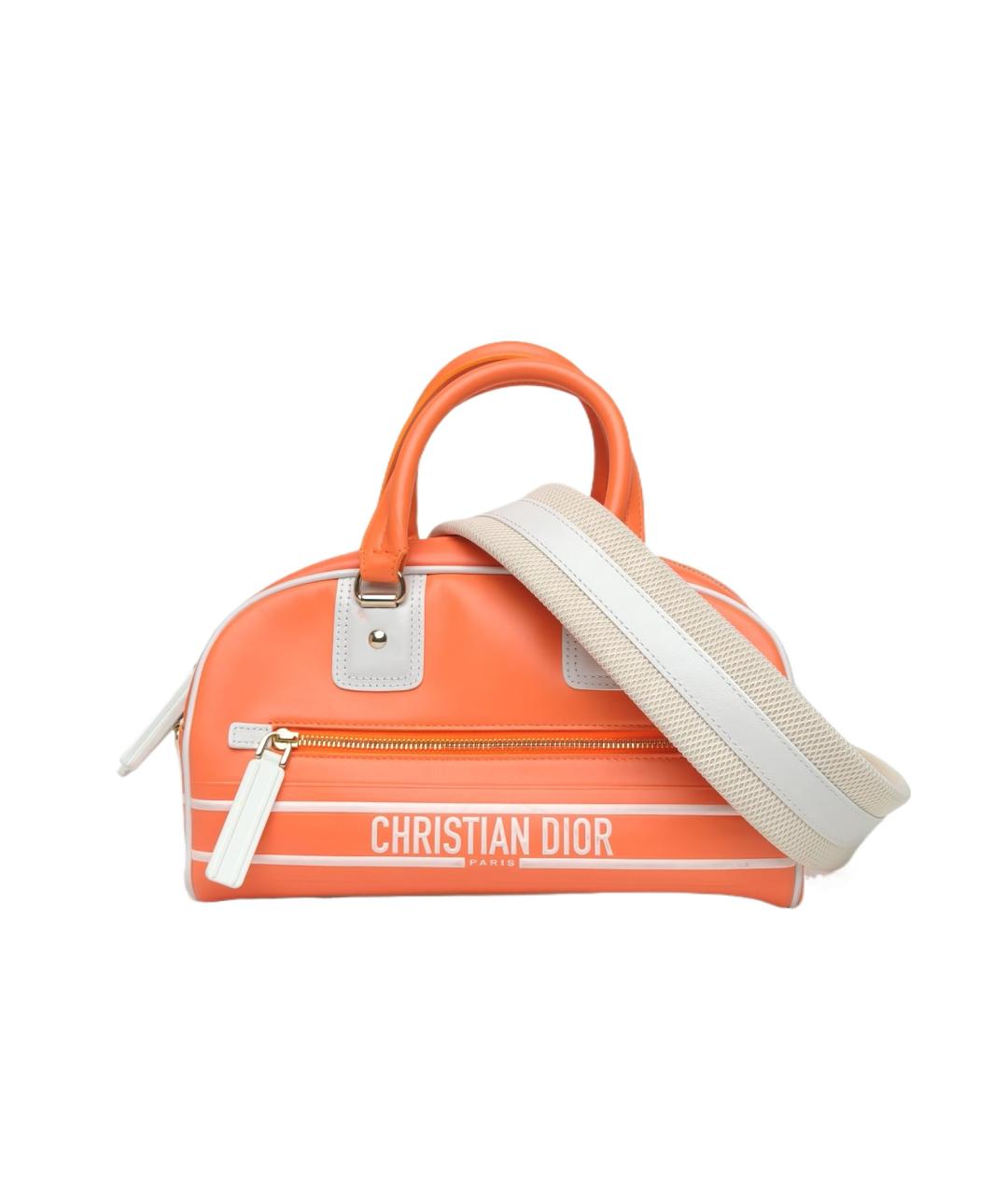 CHRISTIAN DIOR Оранжевая кожаная сумка с короткими ручками, фото 9