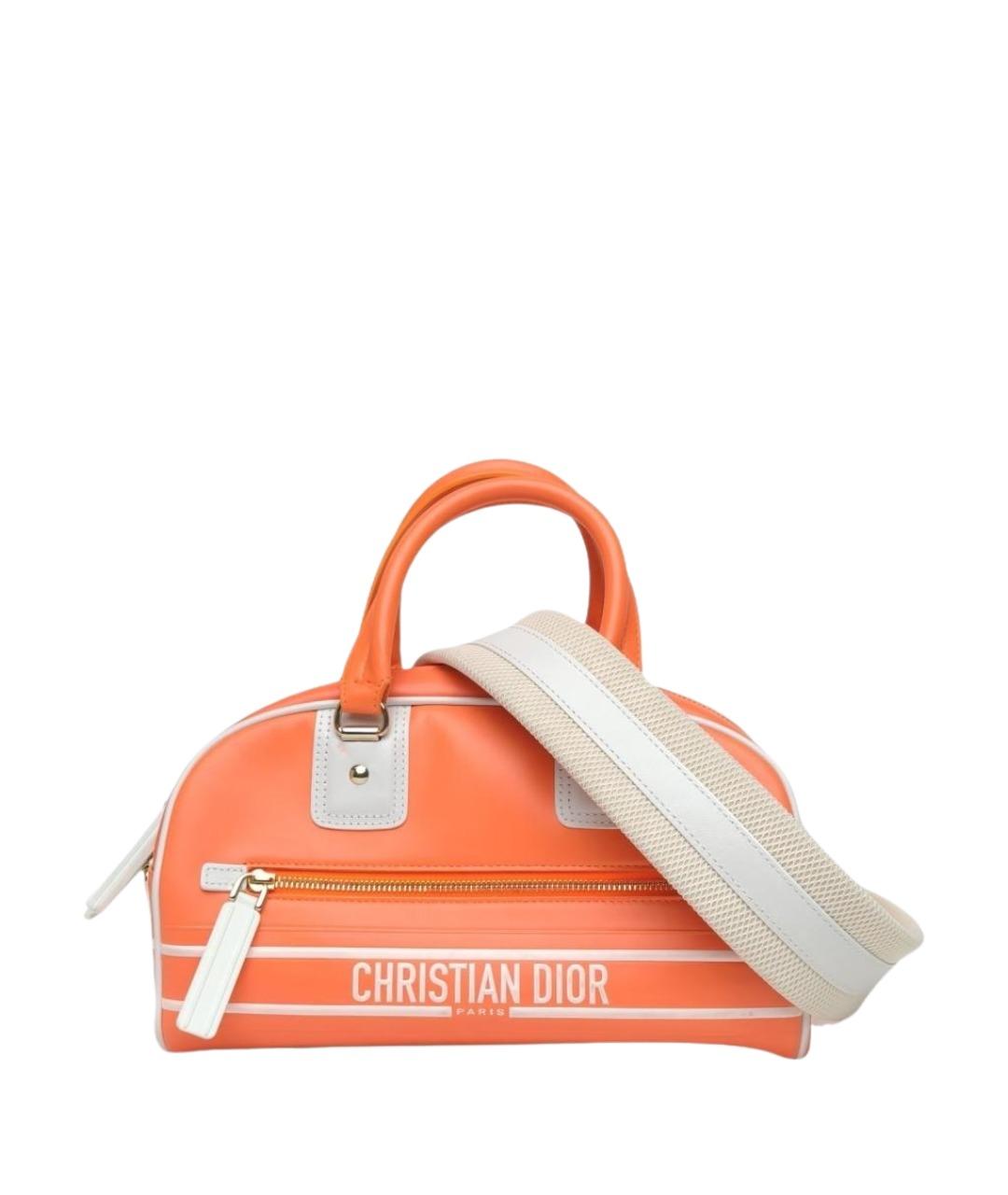 CHRISTIAN DIOR Оранжевая кожаная сумка с короткими ручками, фото 1