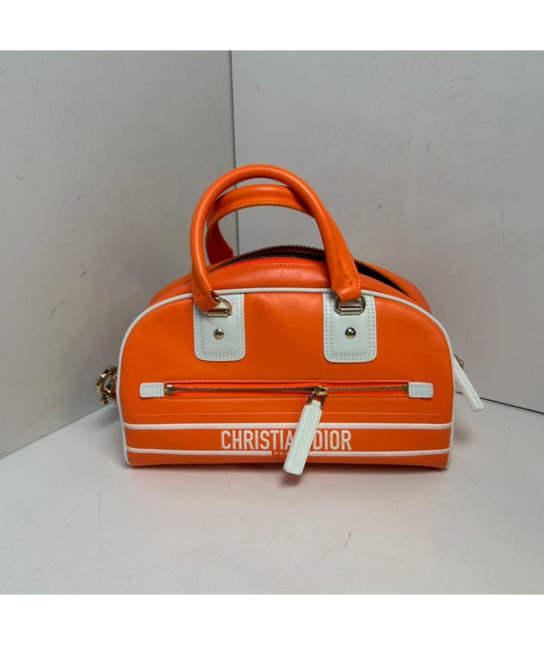 CHRISTIAN DIOR Оранжевая кожаная сумка с короткими ручками, фото 8