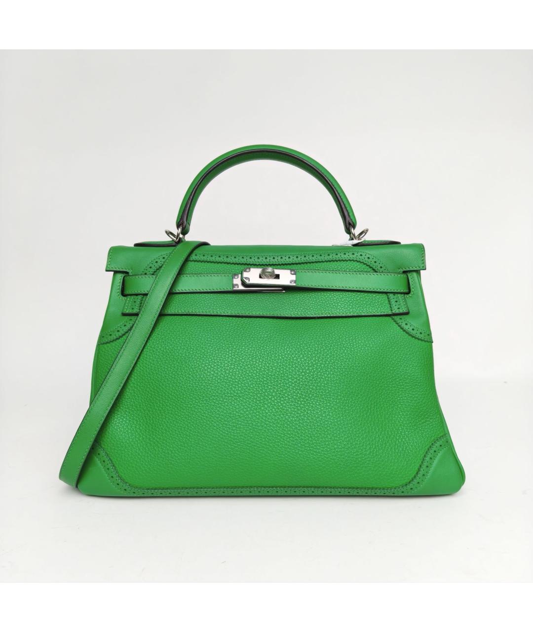 HERMES Зеленая кожаная сумка с короткими ручками, фото 2