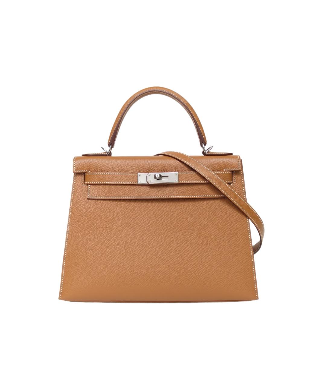 HERMES Коричневая кожаная сумка с короткими ручками, фото 9