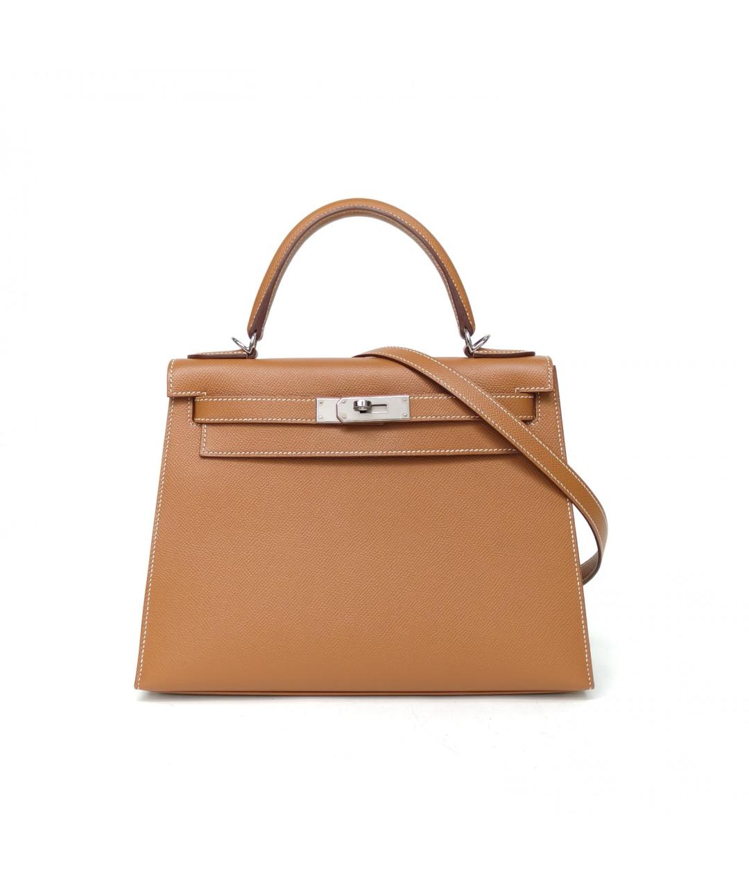 HERMES Коричневая кожаная сумка с короткими ручками, фото 2