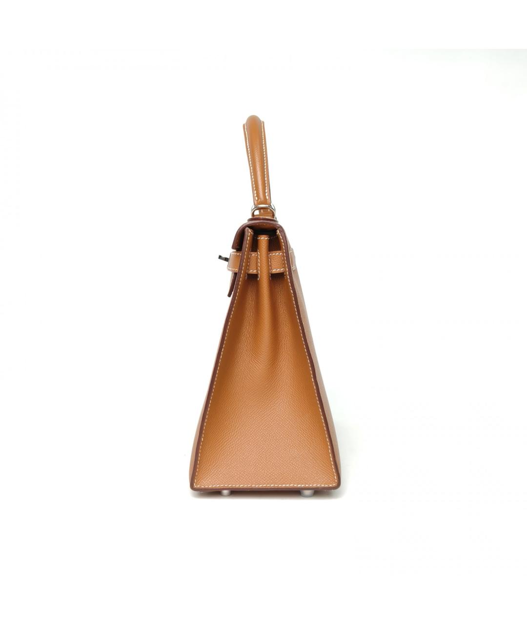 HERMES Коричневая кожаная сумка с короткими ручками, фото 3