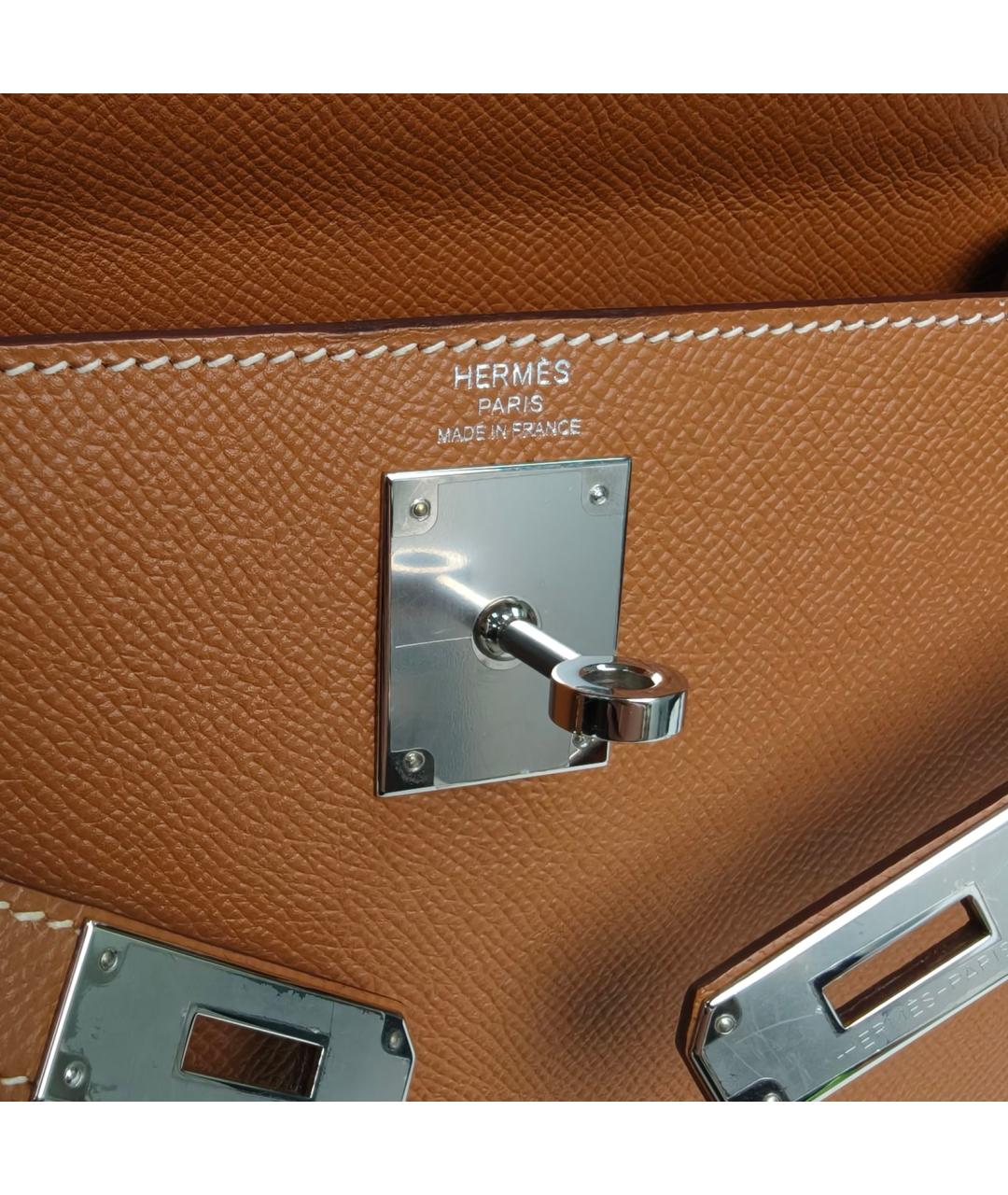HERMES Коричневая кожаная сумка с короткими ручками, фото 7
