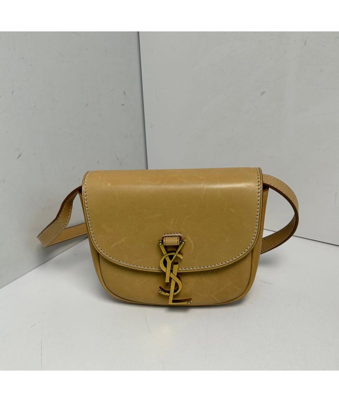 SAINT LAURENT Бежевая кожаная сумка через плечо, фото 9