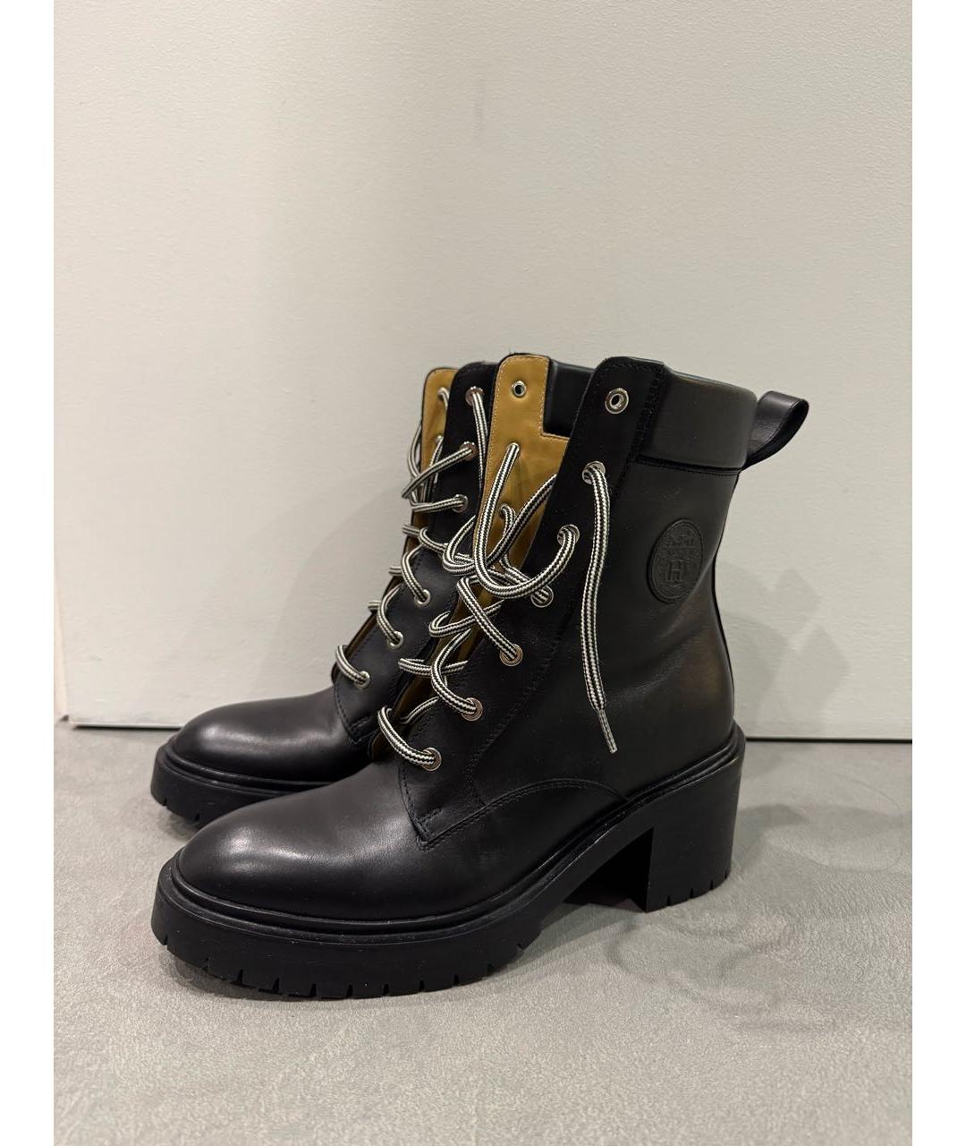 HERMES Черные кожаные ботинки, фото 4