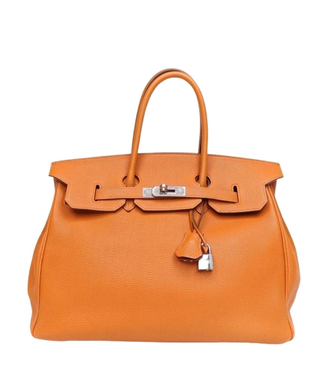 HERMES Оранжевая кожаная сумка с короткими ручками, фото 1