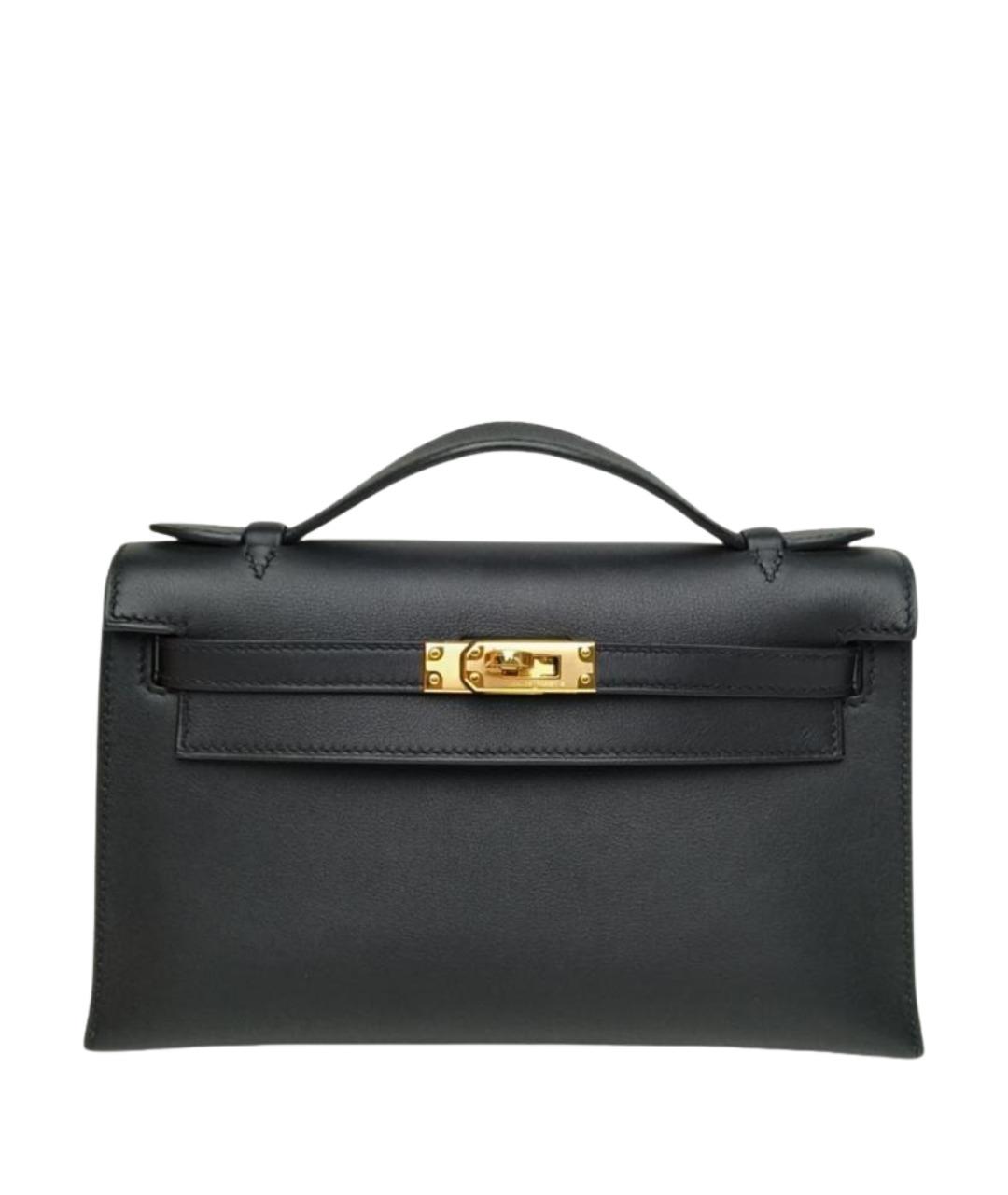 HERMES Черная кожаная сумка с короткими ручками, фото 1