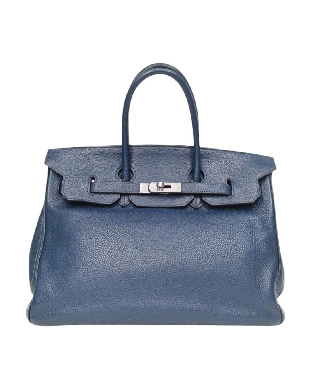 HERMES Синяя кожаная сумка с короткими ручками, фото 1