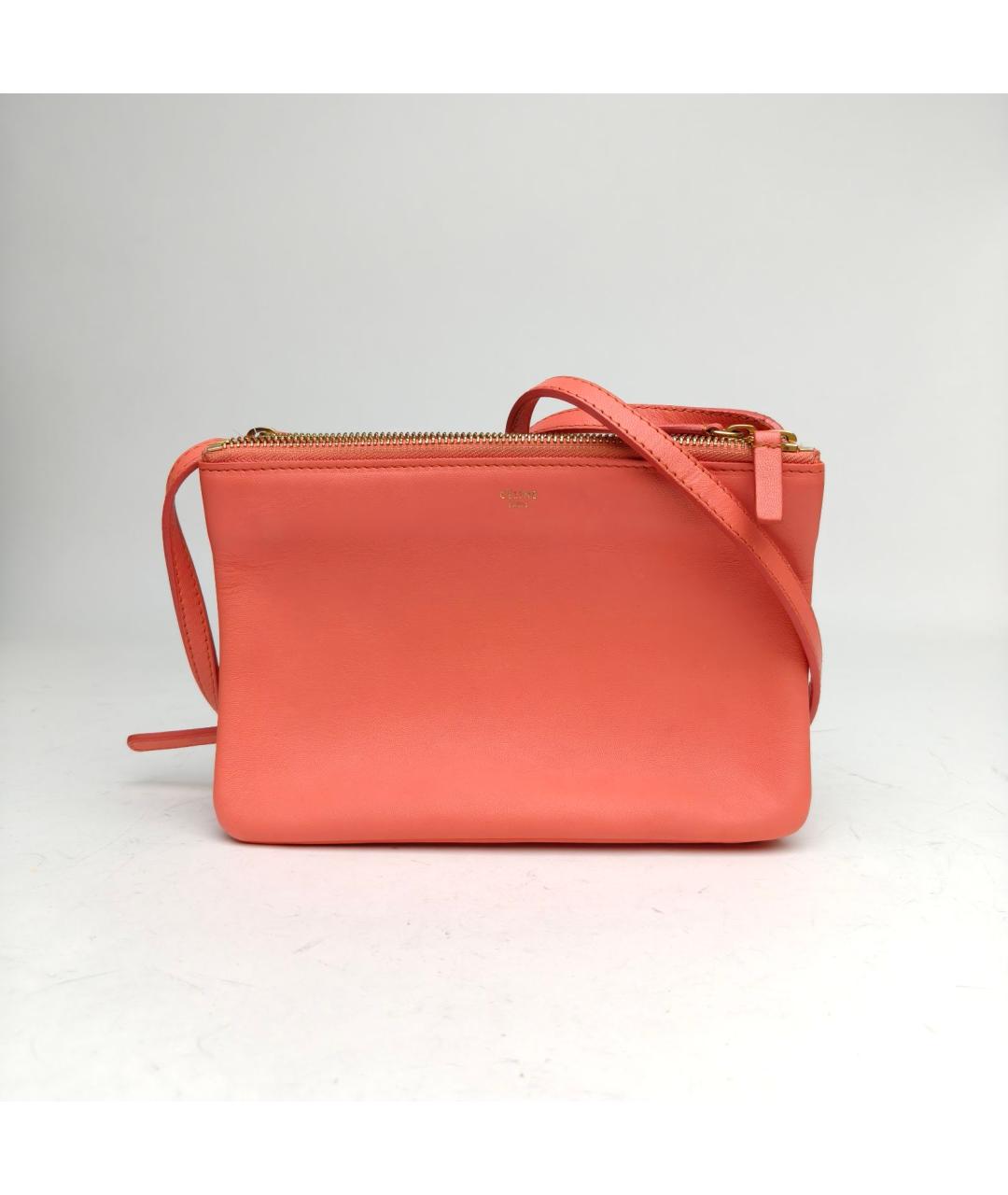 CELINE Коралловая кожаная сумка через плечо, фото 2