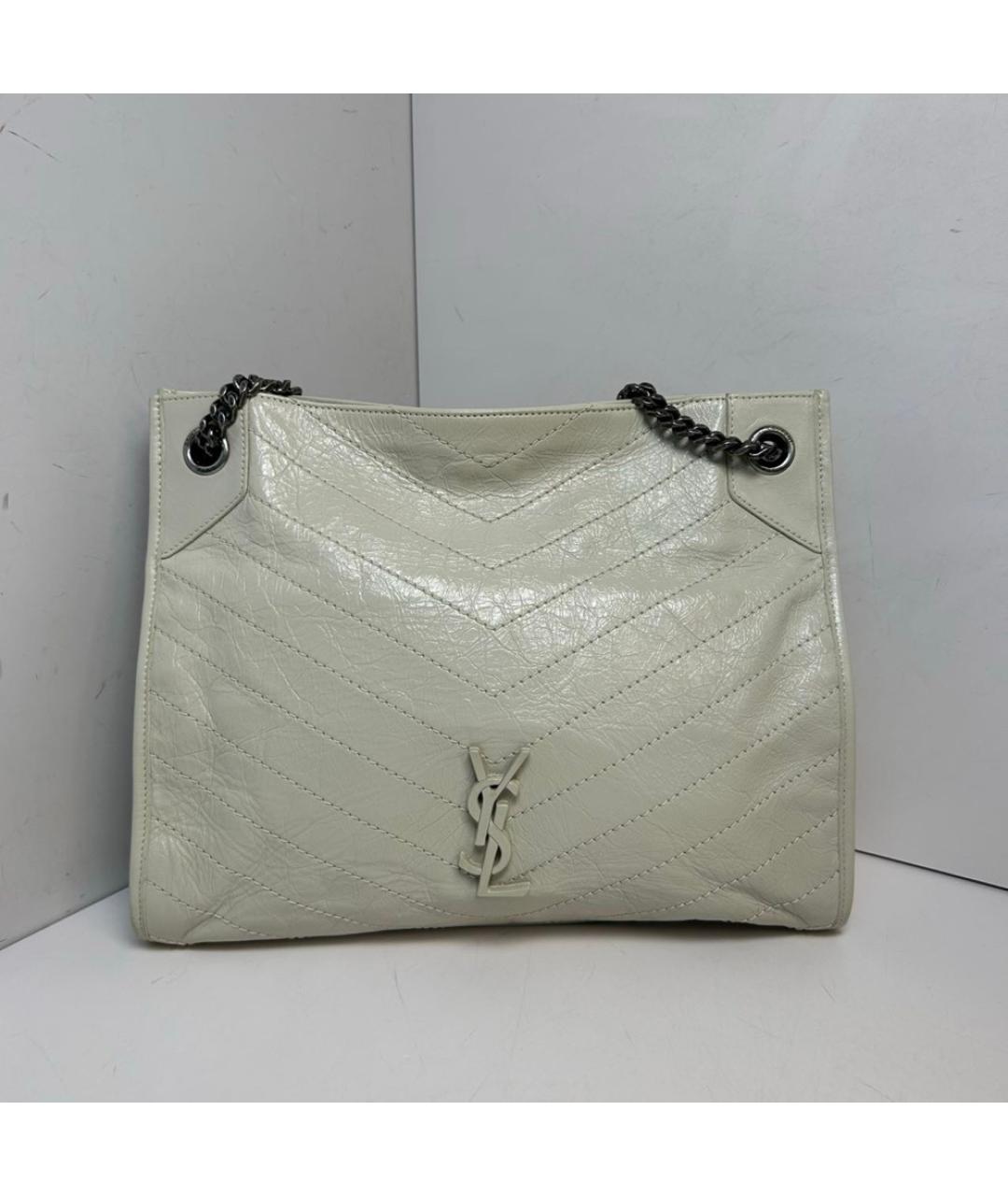 SAINT LAURENT Белая кожаная сумка через плечо, фото 9