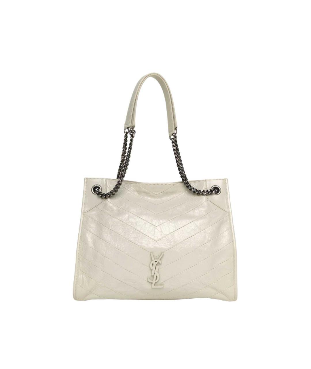 SAINT LAURENT Белая кожаная сумка через плечо, фото 10