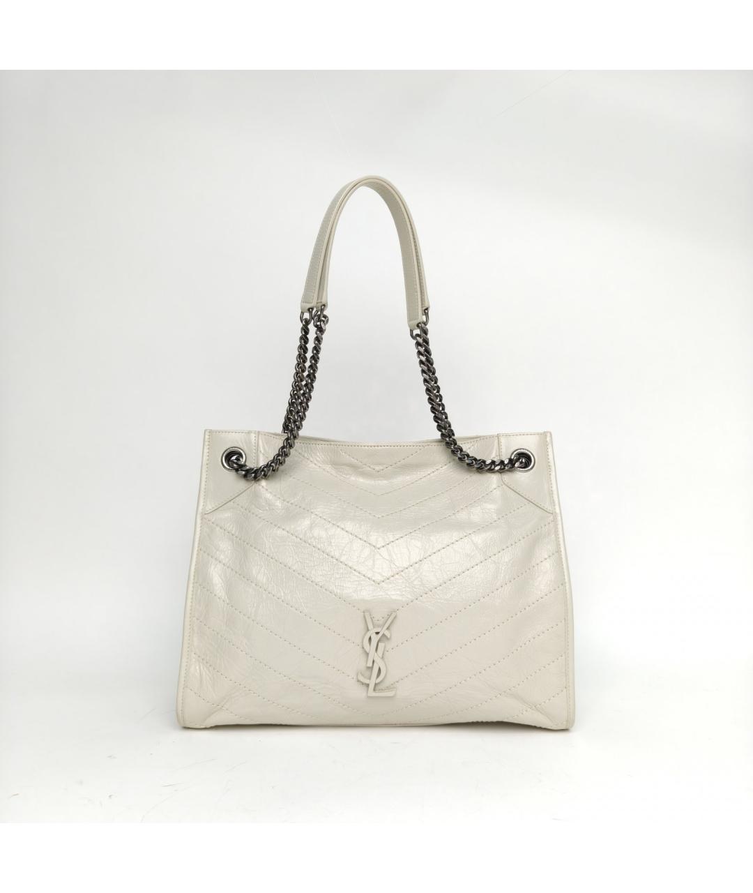 SAINT LAURENT Белая кожаная сумка через плечо, фото 2