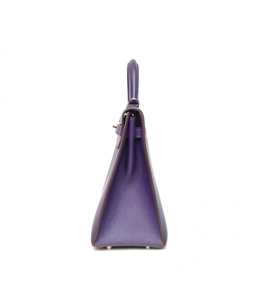 HERMES Фиолетовая кожаная сумка с короткими ручками, фото 3