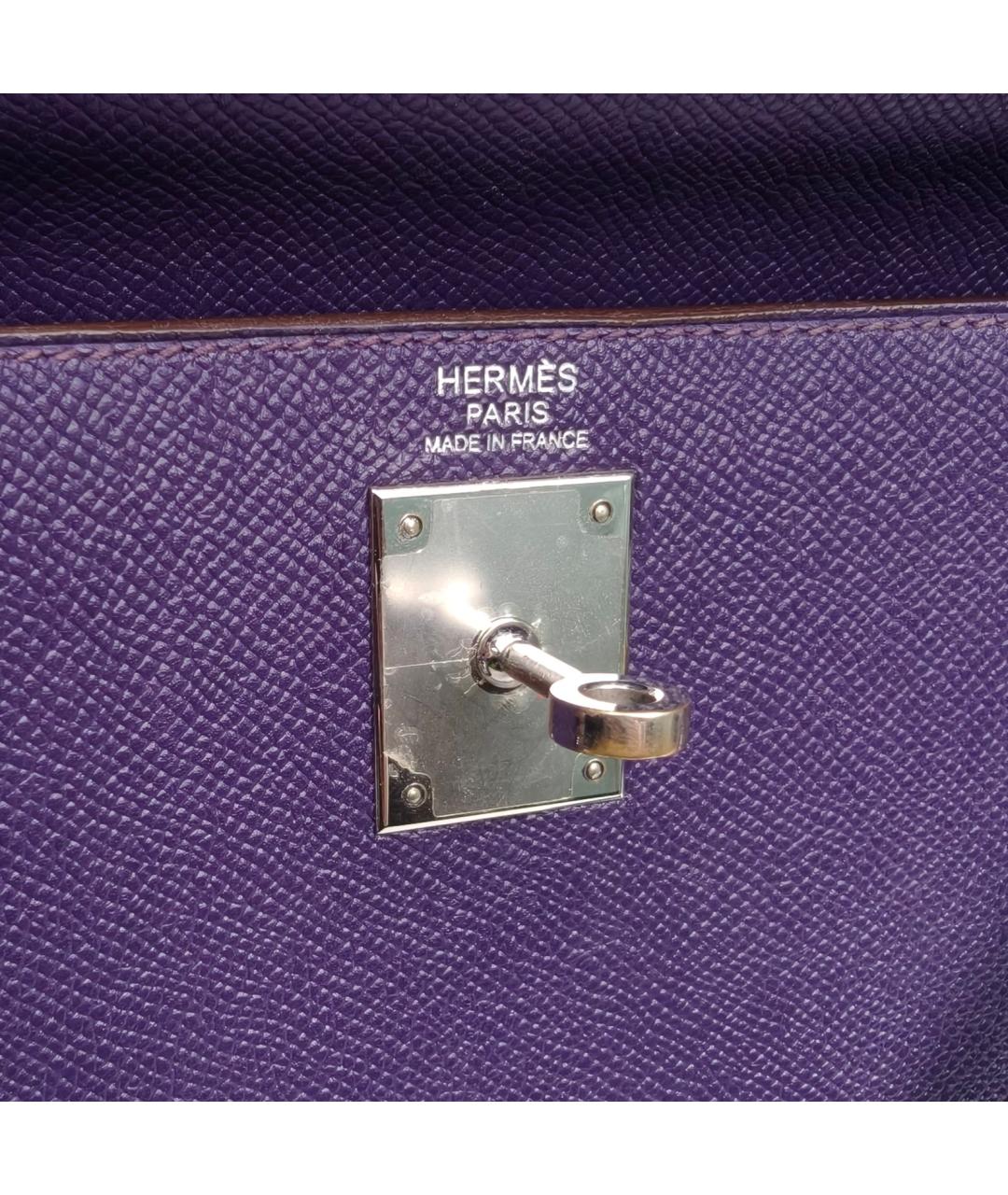 HERMES Фиолетовая кожаная сумка с короткими ручками, фото 7