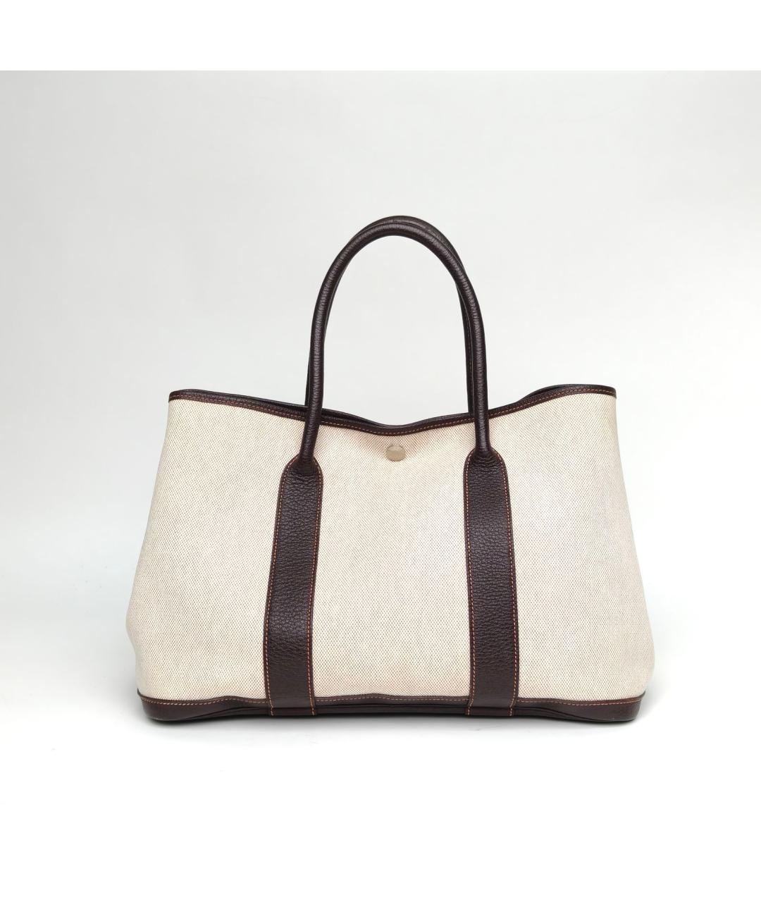 HERMES Бежевая тканевая сумка с короткими ручками, фото 4
