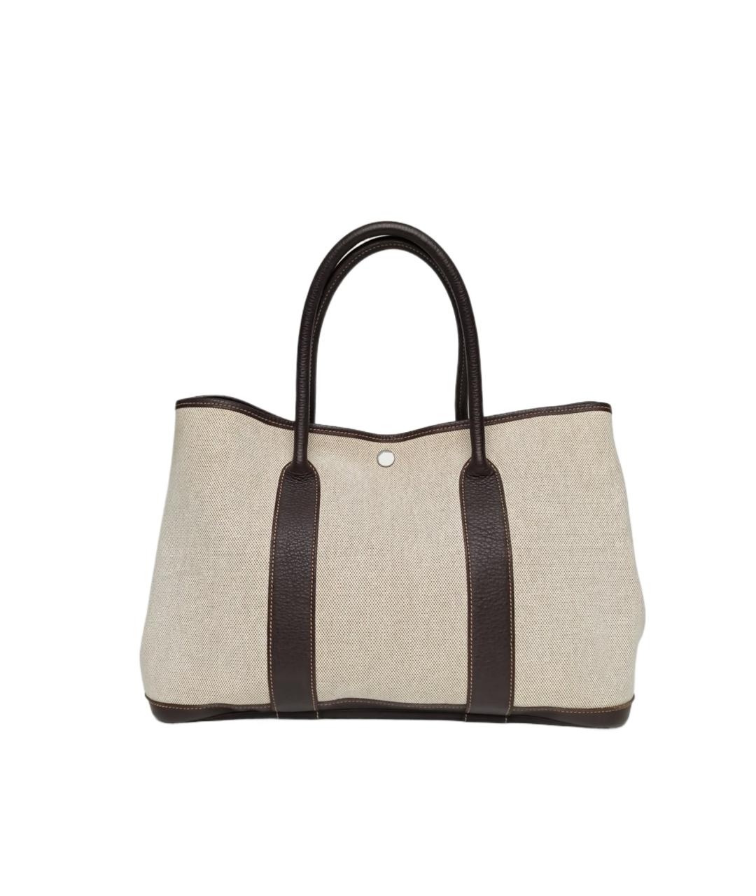 HERMES Бежевая тканевая сумка с короткими ручками, фото 9
