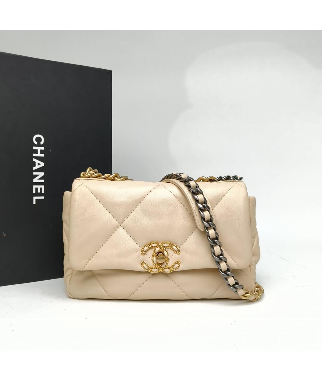 CHANEL Бежевая кожаная сумка через плечо, фото 9