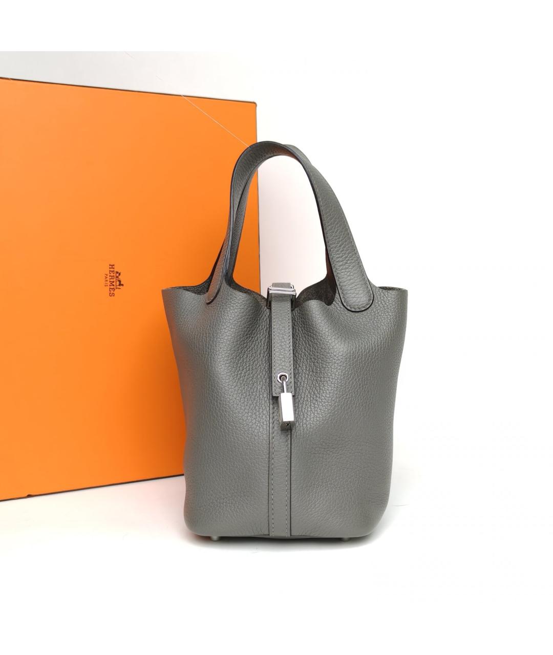 HERMES Серая кожаная сумка через плечо, фото 9
