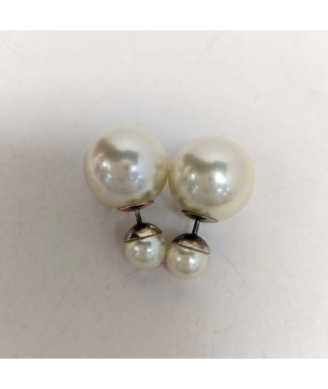 CHRISTIAN DIOR Белые металлические серьги, фото 7