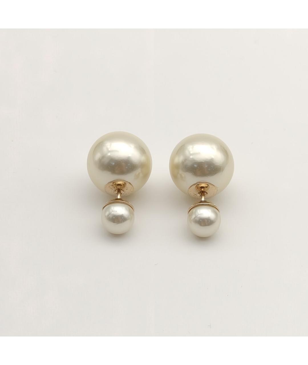 CHRISTIAN DIOR Белые металлические серьги, фото 3