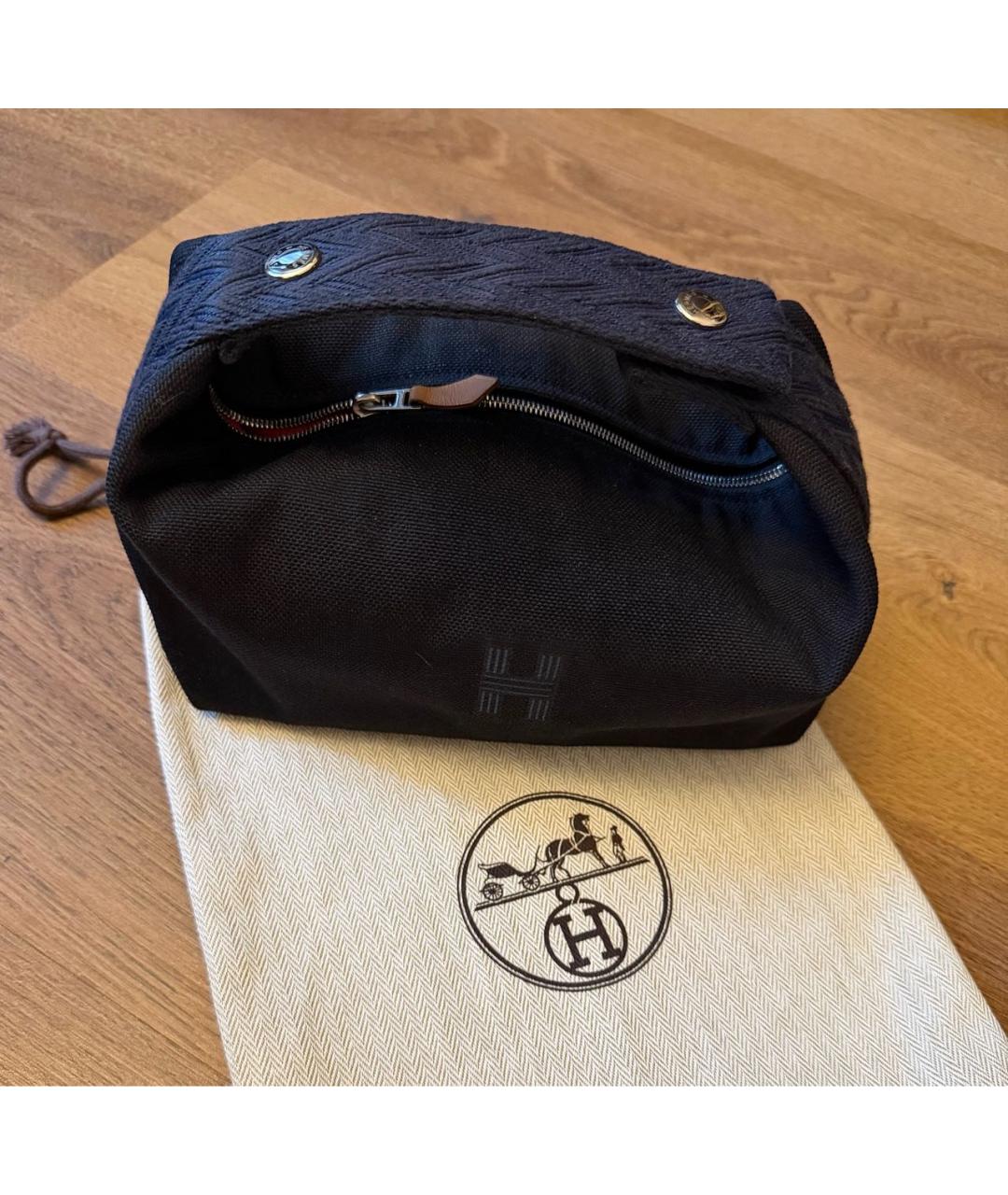 HERMES Черная хлопковая косметичка, фото 2