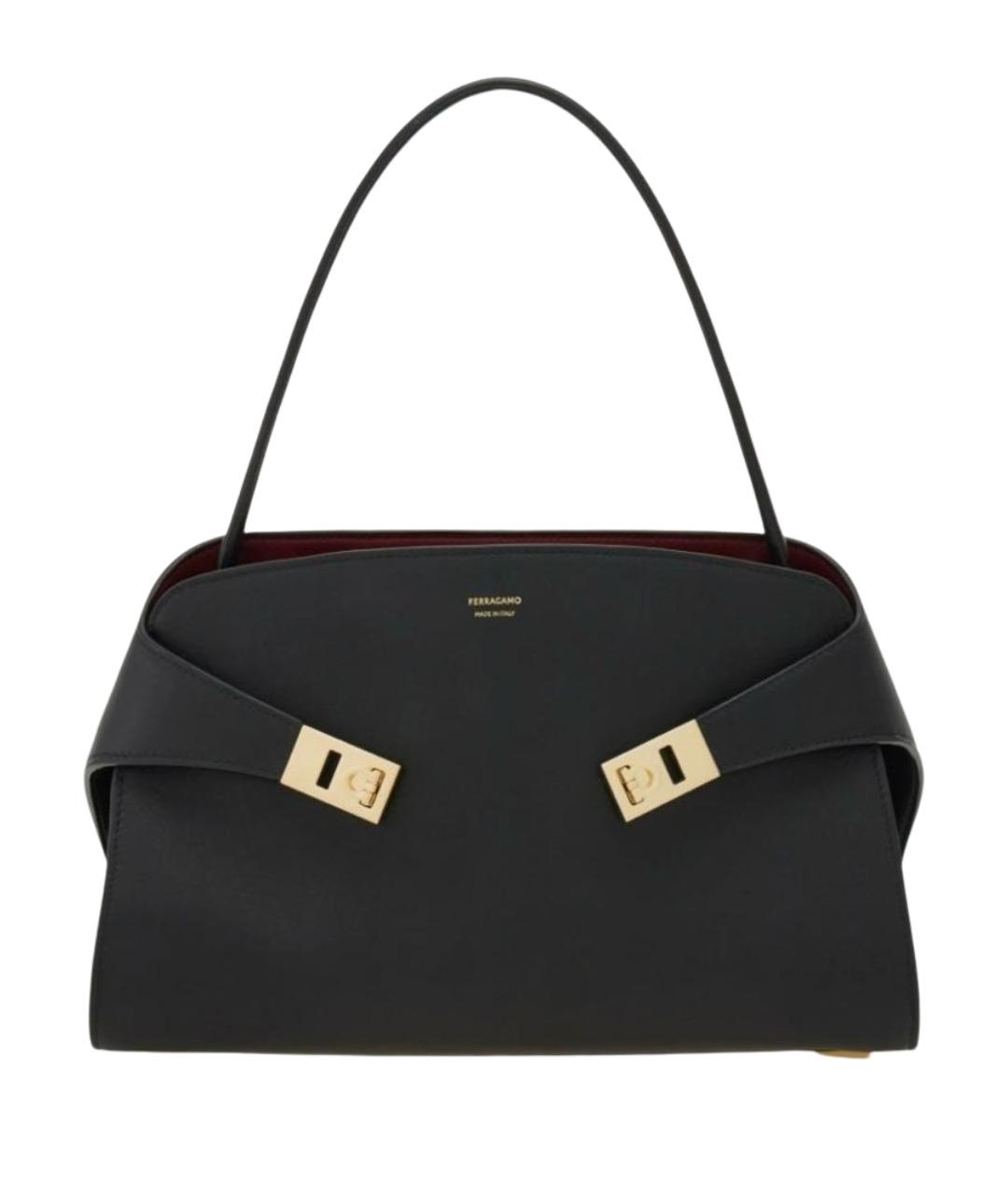 FERRAGAMO Черная кожаная сумка с короткими ручками, фото 1