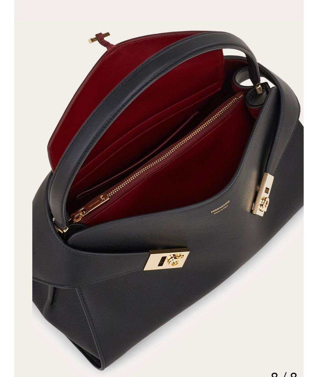 FERRAGAMO Черная кожаная сумка с короткими ручками, фото 2