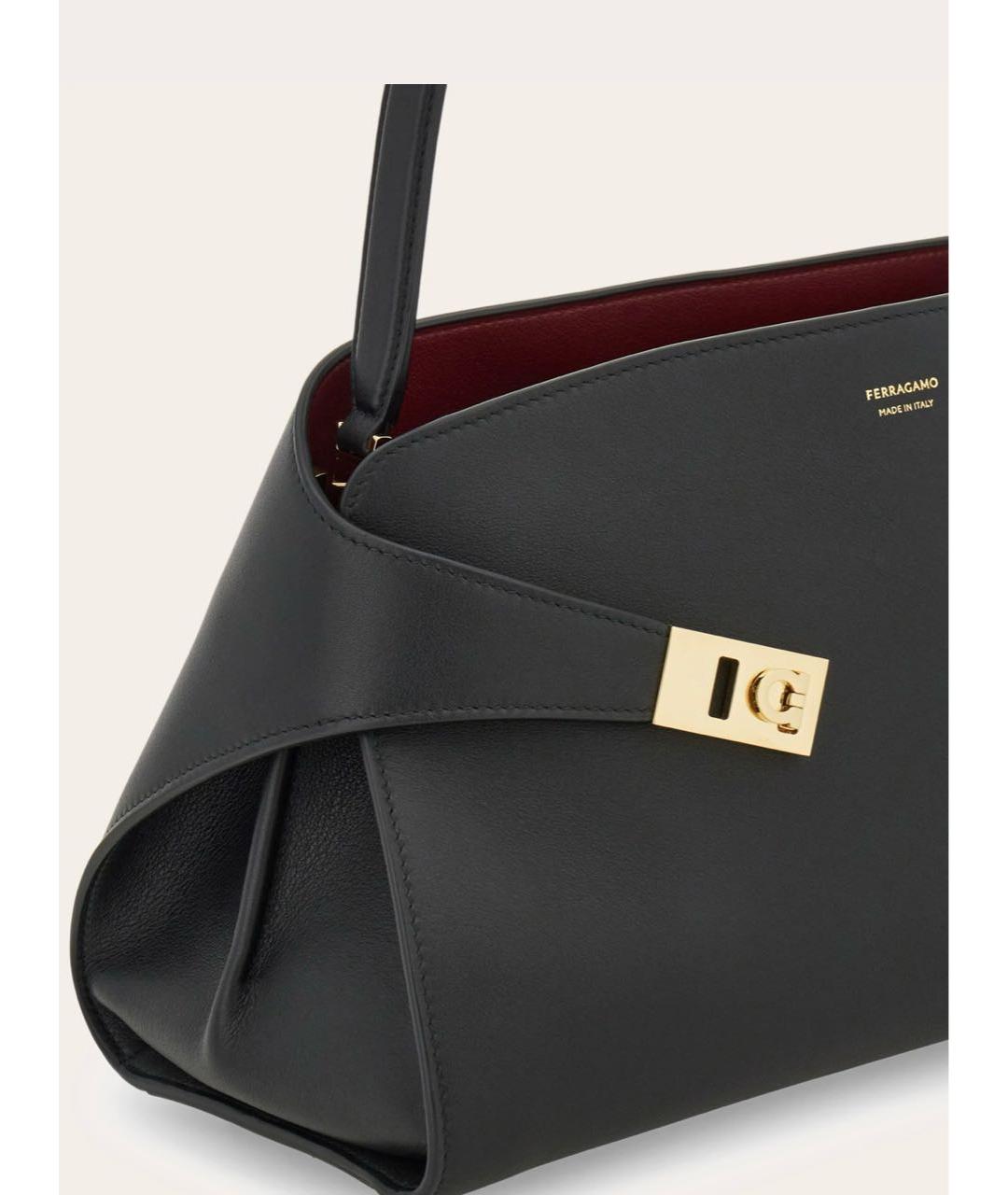 FERRAGAMO Черная кожаная сумка с короткими ручками, фото 3