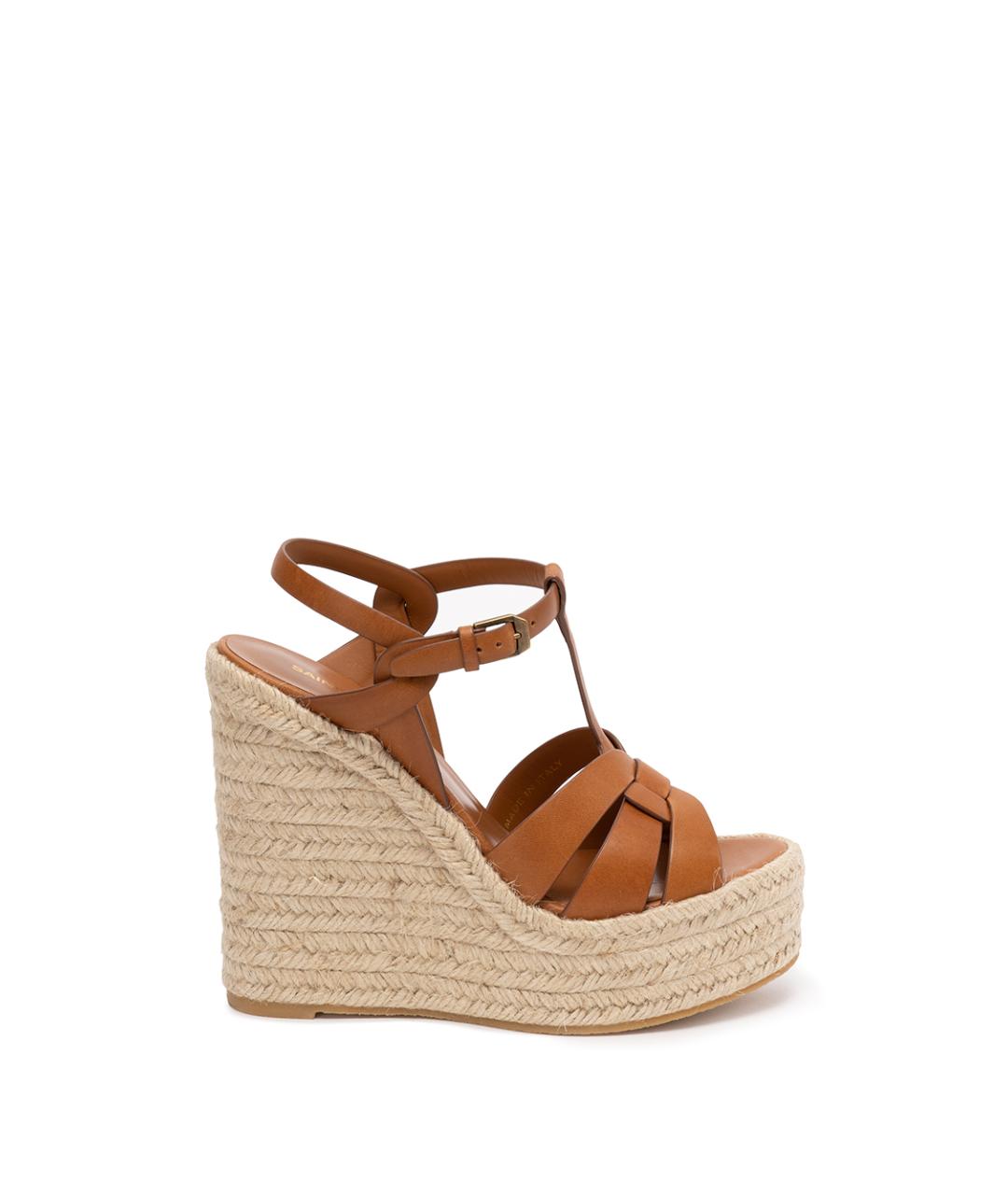 SAINT LAURENT Коричневые кожаные босоножки, фото 6