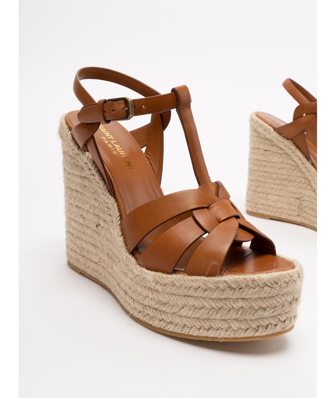 SAINT LAURENT Коричневые кожаные босоножки, фото 5