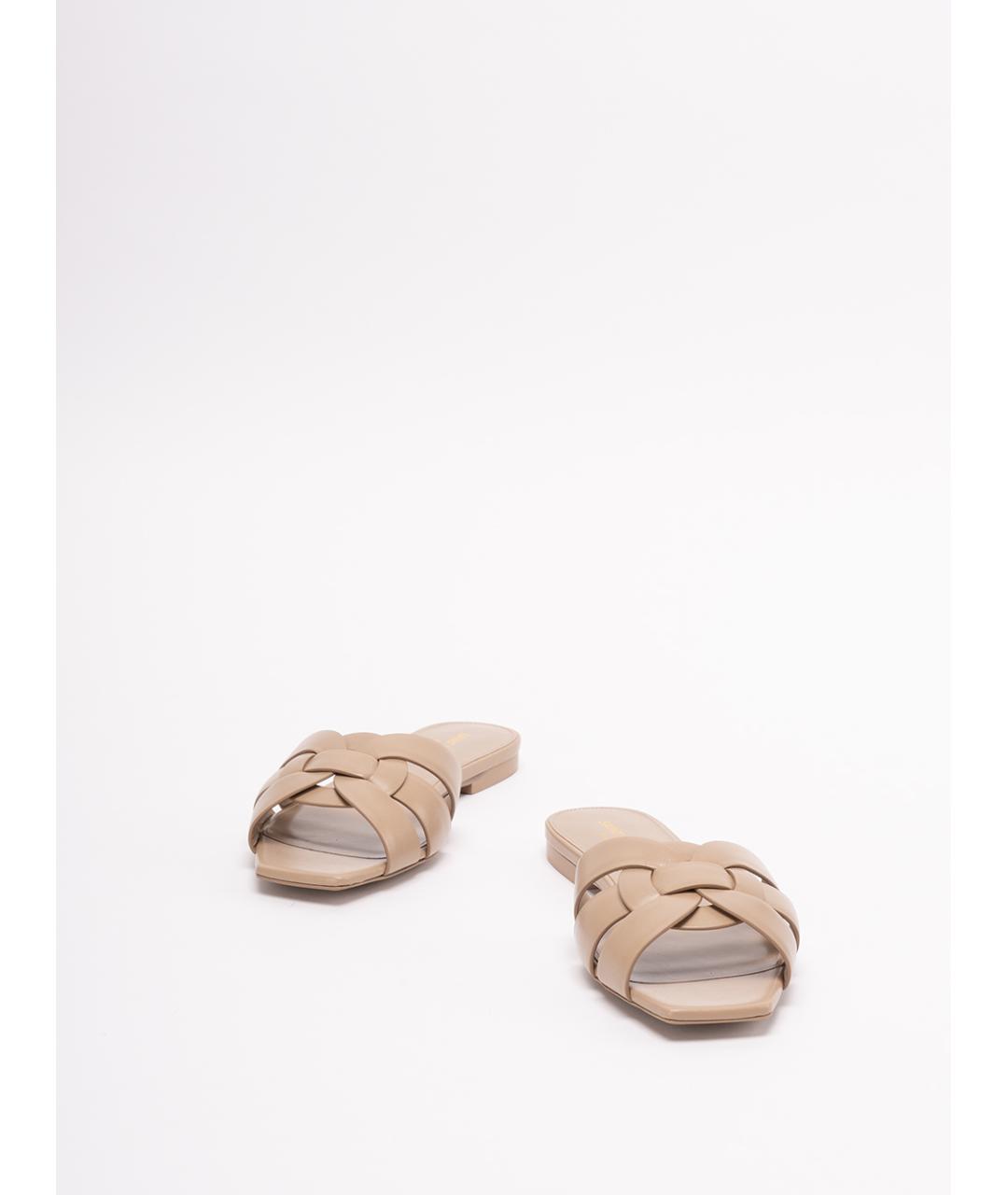 SAINT LAURENT Бежевые кожаные шлепанцы, фото 2