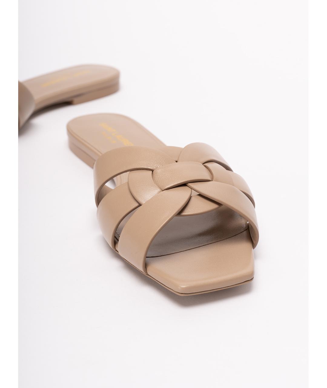 SAINT LAURENT Бежевые кожаные шлепанцы, фото 5
