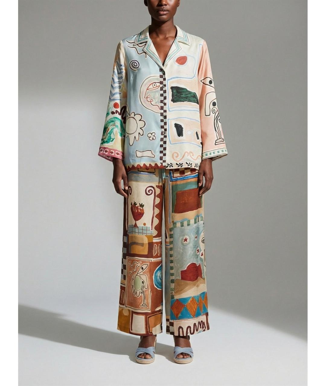 Alemais Мульти шелковые брюки широкие, фото 3