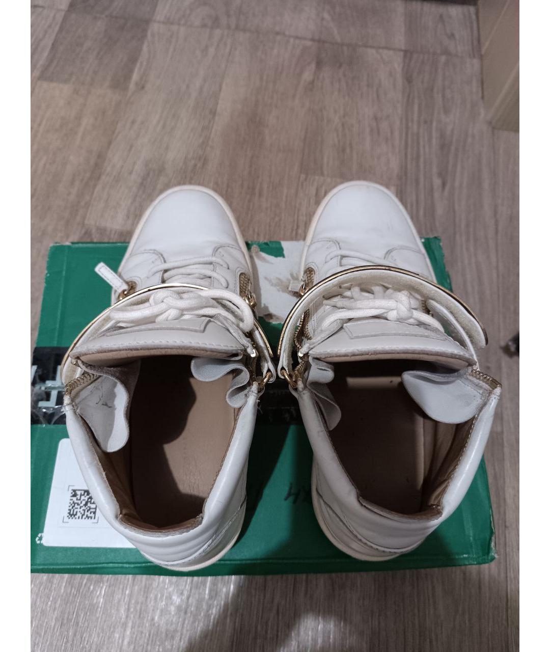 GIUSEPPE ZANOTTI DESIGN Белые кожаные низкие кроссовки / кеды, фото 3